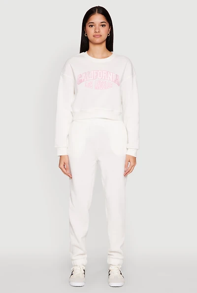 Womens Fold Over Waistband Joggers, White, Size L