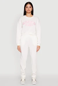Womens Fold Over Waistband Joggers, White, Size L