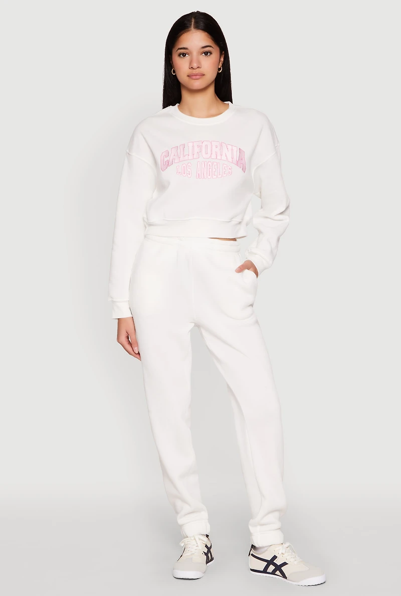 Womens Fold Over Waistband Joggers, White, Size L