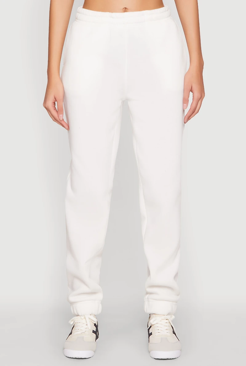 Womens Fold Over Waistband Joggers, White, Size L