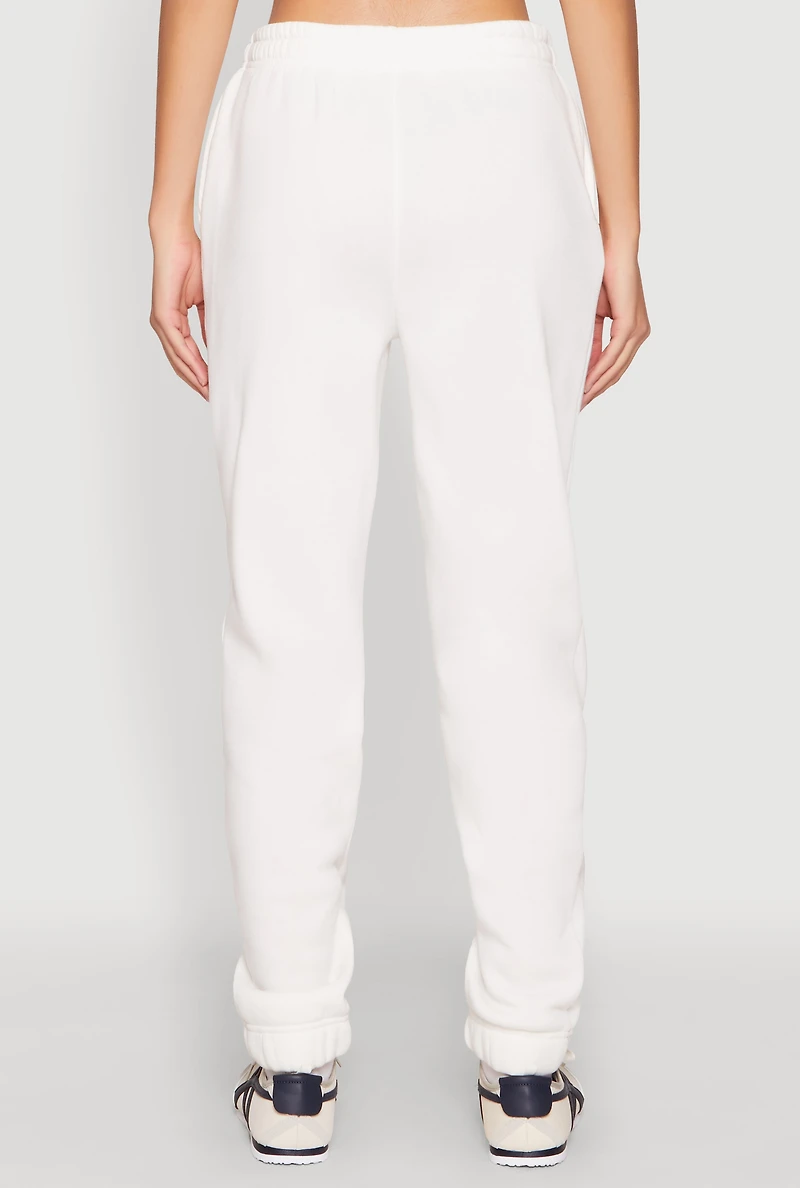Womens Fold Over Waistband Joggers, White, Size L
