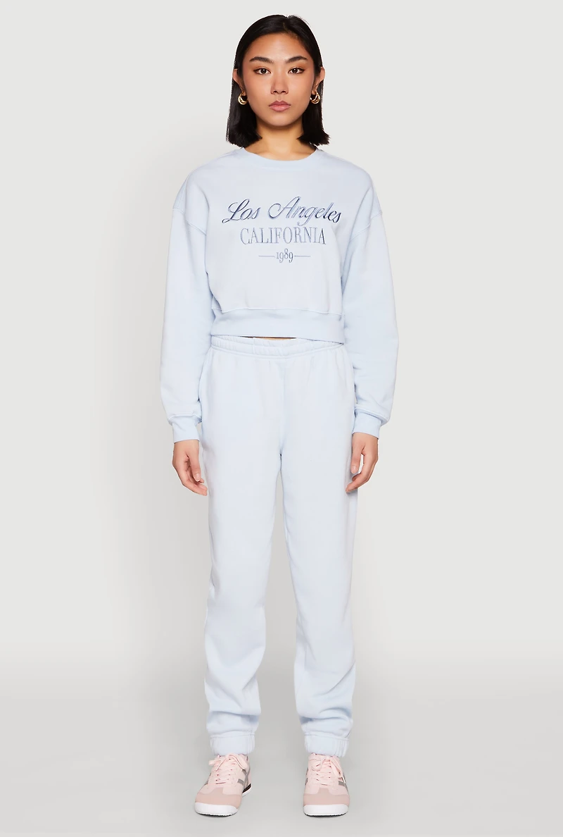 Womens Fold Over Waistband Joggers, Blue, Size L