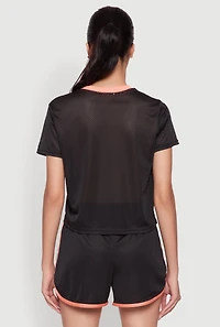 Womens Graphic Jersey Mesh Crew Neck Top,
