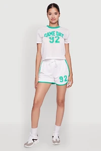 Graphic Jersey Mesh Crew Neck Top