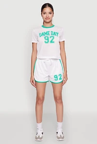 Graphic Jersey Mesh Crew Neck Top