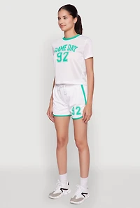 Womens Graphic Jersey Mesh Crew Neck Top, White, Size S