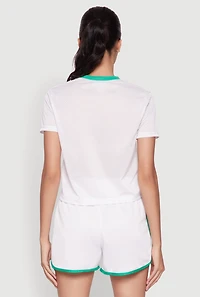 Womens Graphic Jersey Mesh Crew Neck Top, White, Size S