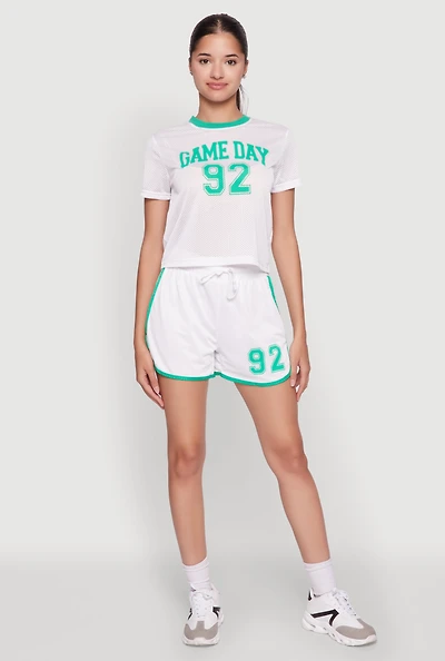 Womens Trendy Jersey Mesh High Waisted Dolphin Shorts, White,