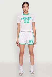 Womens Trendy Jersey Mesh High Waisted Dolphin Shorts, White, Size L