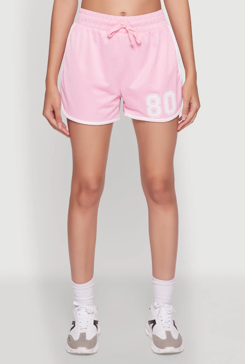 Womens Trendy Jersey Mesh High Waisted Dolphin Shorts, Pink, Size L