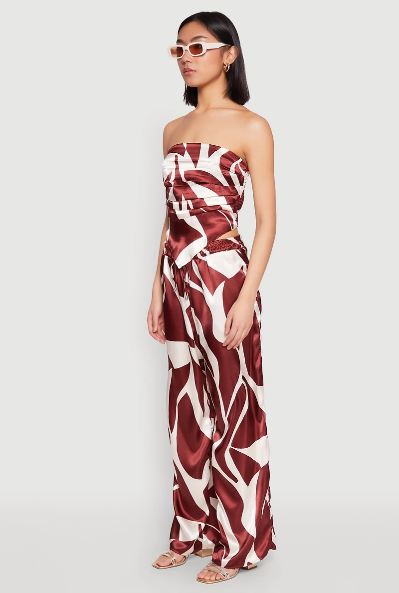 Patterned Satin Strapless Top