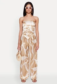 Womens Patterned Satin Strapless Top, M