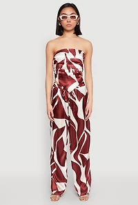 Womens Patterned Satin Palazzo Pants, M