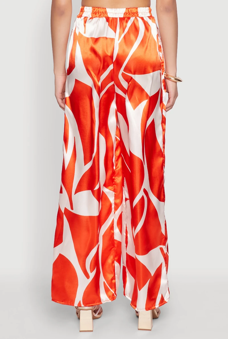 Patterned Satin Palazzo Pants
