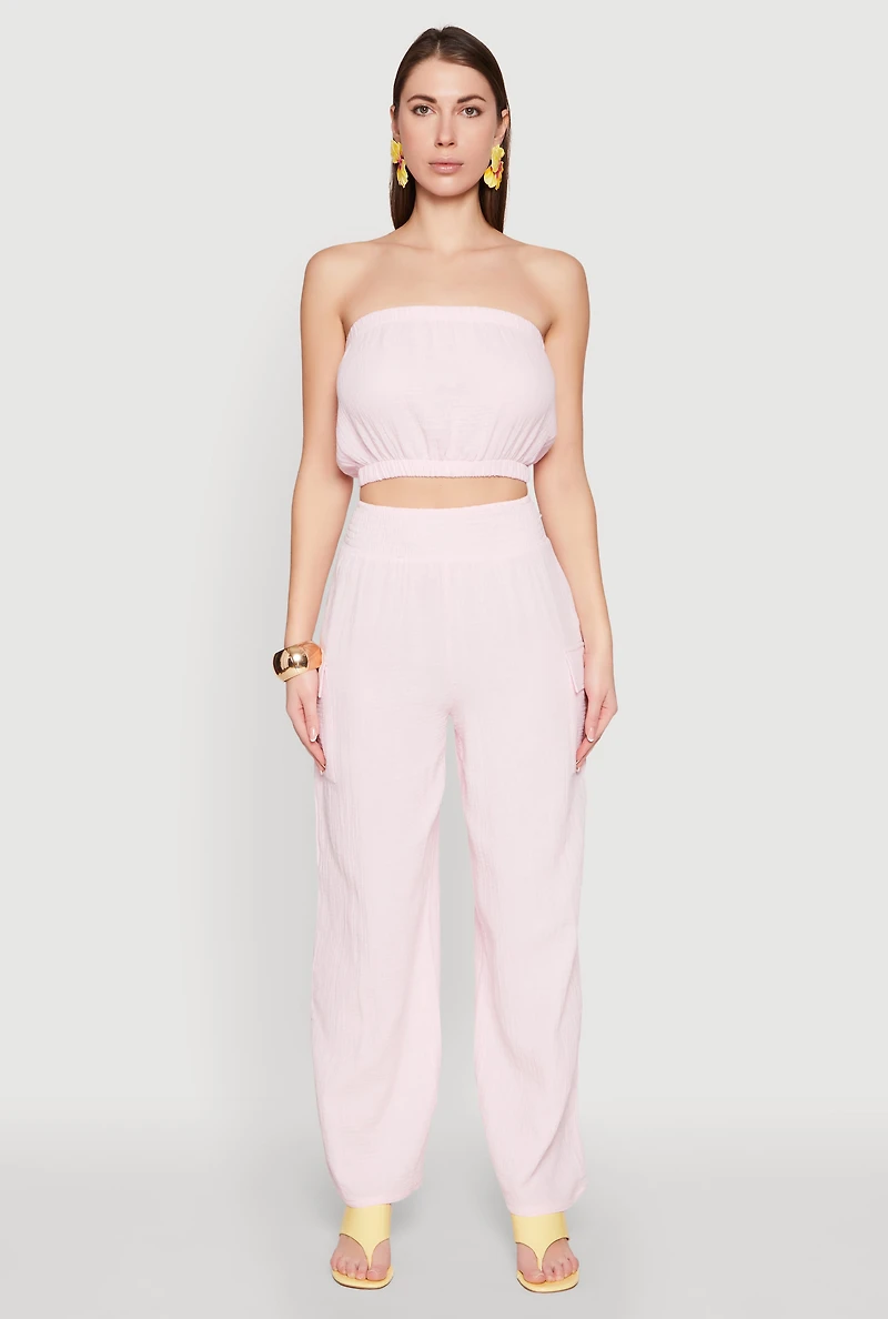 Womens Gauze Knit Tube Top, Pink, Size M