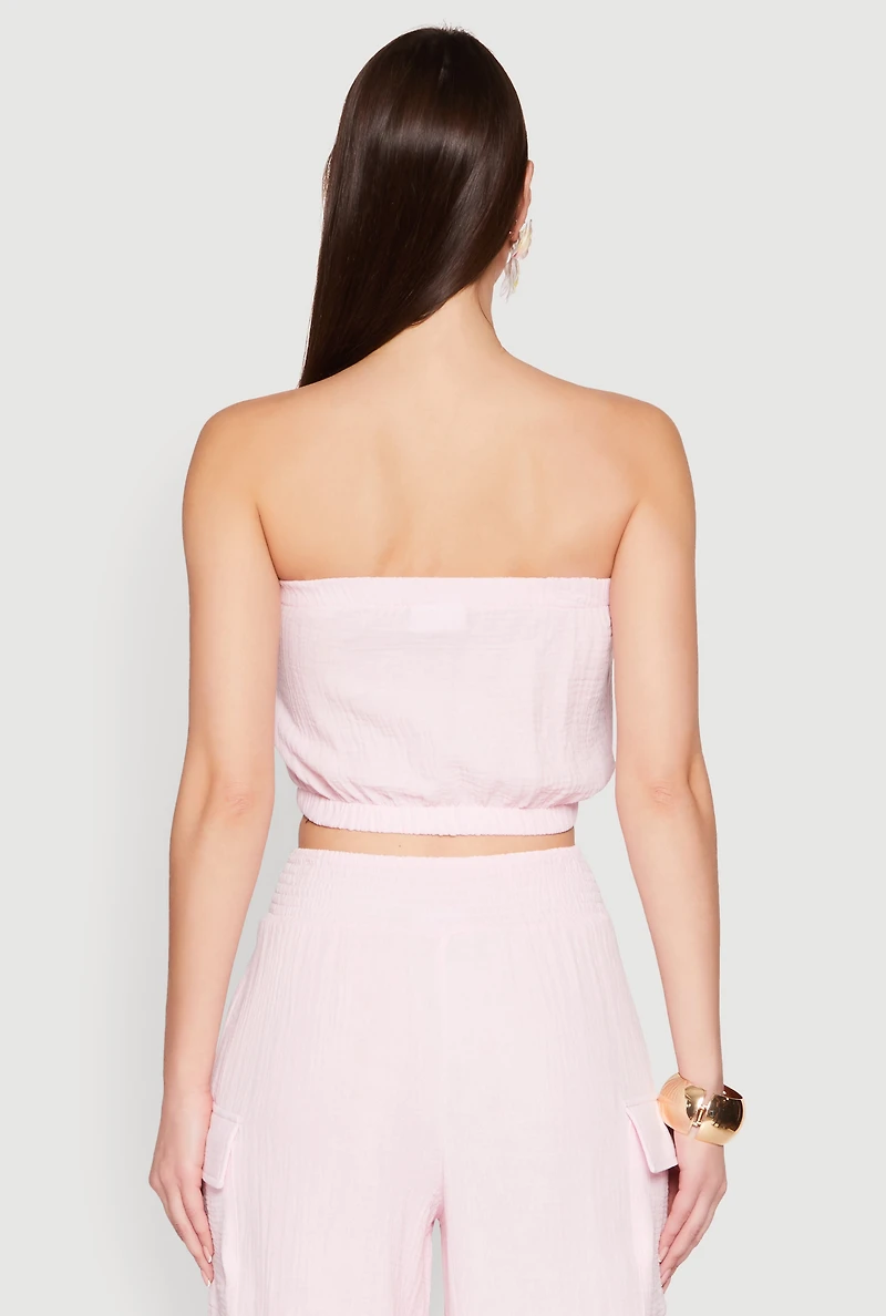 Womens Gauze Knit Tube Top, Pink, Size M