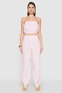 Womens Gauze Knit Cargo Pocket Pants, Pink, Size M