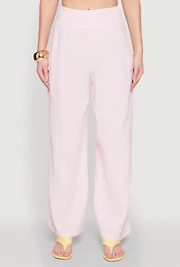 Womens Gauze Knit Cargo Pocket Pants, Pink, Size M