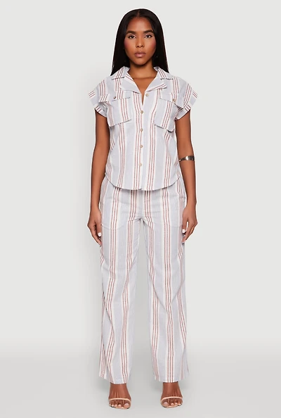 Womens Striped Straight Leg Pants, Multi, Size S