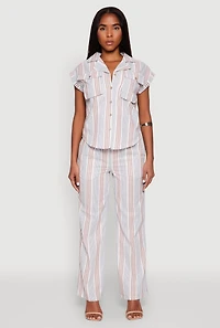 Womens Striped Straight Leg Pants, Multi, Size XL