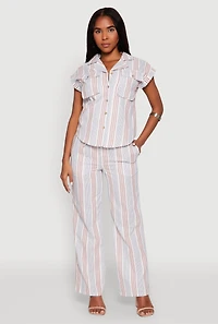 Womens Striped Straight Leg Pants, Multi, Size XL