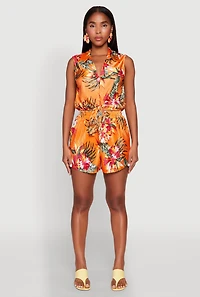 Plisse Printed Pattern Tie Front Shirt