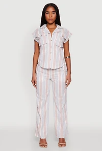 Womens Striped Cap Sleeve Shirt, Multi, Size S