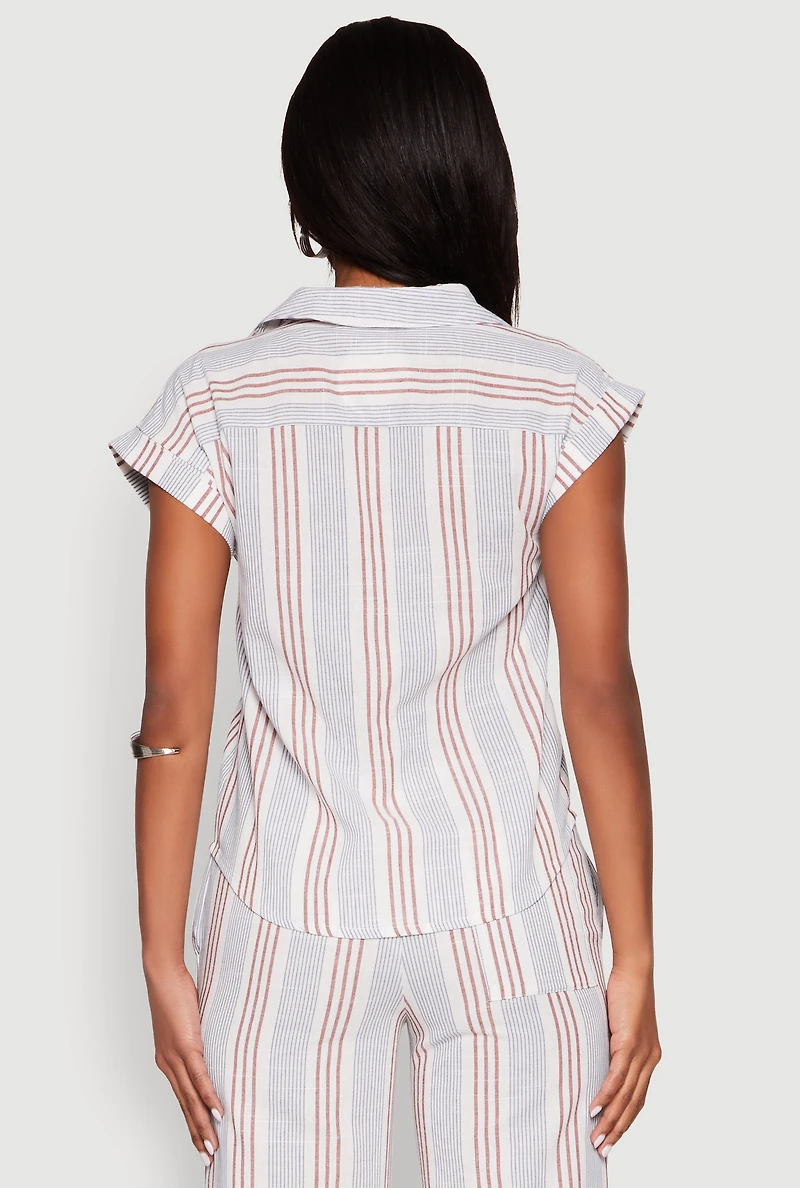 Womens Striped Cap Sleeve Shirt, Multi, Size S