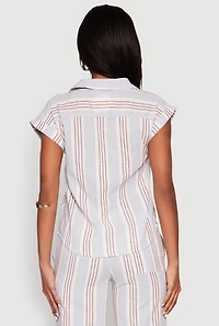 Womens Striped Cap Sleeve Shirt, Multi, Size S