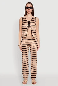 Womens Striped Crochet Knit Tie Front Top, Multi, Size L