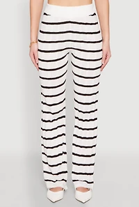 Womens High Waisted Striped Crochet Pants, White, Size M