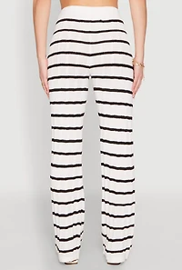 Womens High Waisted Striped Crochet Pants, White, Size XL