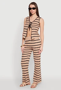 Womens High Waisted Striped Crochet Pants, Khaki, Size M