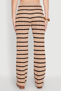 Womens High Waisted Striped Crochet Pants, Khaki, Size S