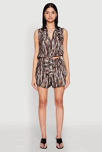 Womens Plisse Printed Pattern Shorts, Brown, Size M