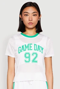 Womens Contrast Trim Graphic Print Mesh Jersey, White, Size L