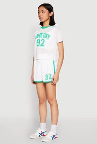 Contrast Trim Graphic Print Mesh Jersey