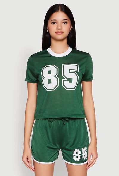 Womens Contrast Trim Graphic Print Mesh Jersey, Green, Size L