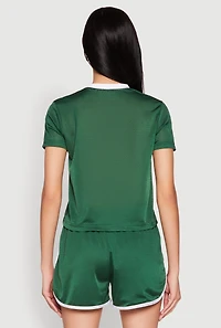 Womens Contrast Trim Graphic Print Mesh Jersey,