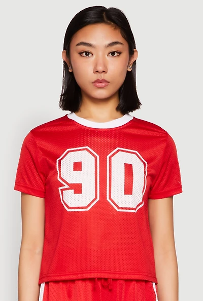 Womens Contrast Trim Graphic Print Mesh Jersey,