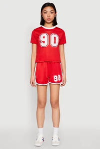 Womens Contrast Trim Graphic Print Mesh Jersey, Red, Size S