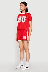 Womens Contrast Trim Graphic Print Mesh Jersey, Red, Size M
