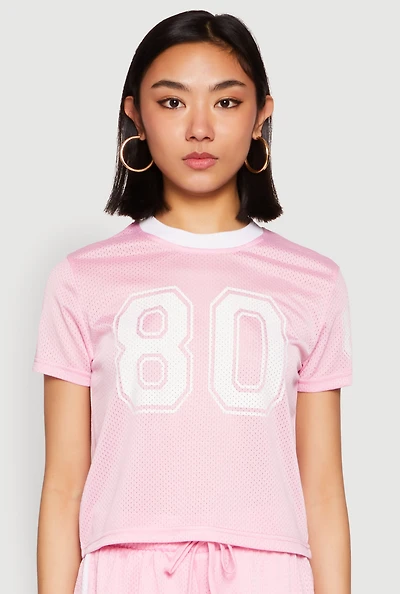 Womens Contrast Trim Graphic Print Mesh Jersey,
