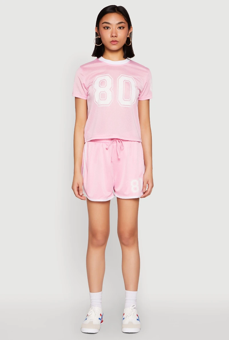 Womens Contrast Trim Graphic Print Mesh Jersey,