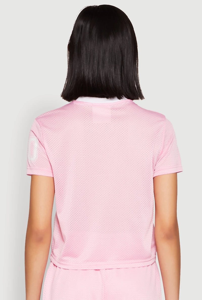 Womens Contrast Trim Graphic Print Mesh Jersey,