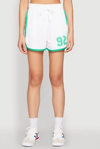 Womens Contrast Trim Jersey Mesh Dolphin Shorts, White,