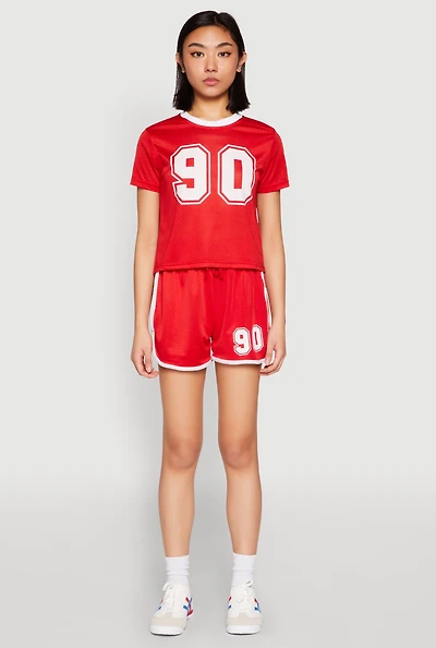 Womens Contrast Trim Jersey Mesh Dolphin Shorts, Red, Size XL
