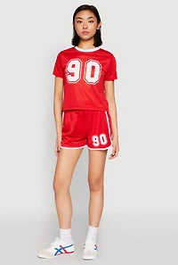 Womens Contrast Trim Jersey Mesh Dolphin Shorts, Red, Size S