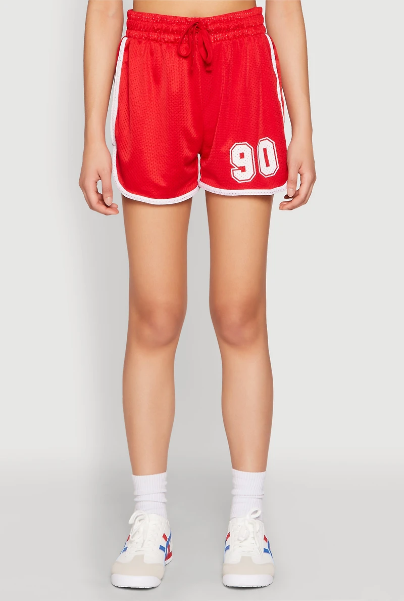 Womens Contrast Trim Jersey Mesh Dolphin Shorts, Red, Size S