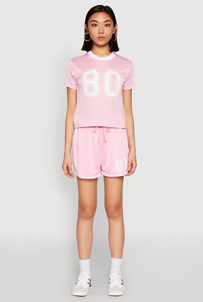 Womens Contrast Trim Jersey Mesh Dolphin Shorts, Pink, Size M